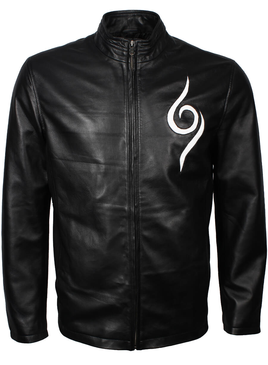 Harpoon Kakashi Hatake Inspired Black Real Leather Leather Jacket - The Animated Series Naruto Style