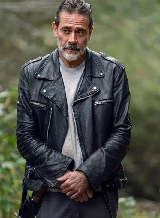Harpoon Negan Smith Inspired Black Biker Jacket - The Walking Dead Series Style