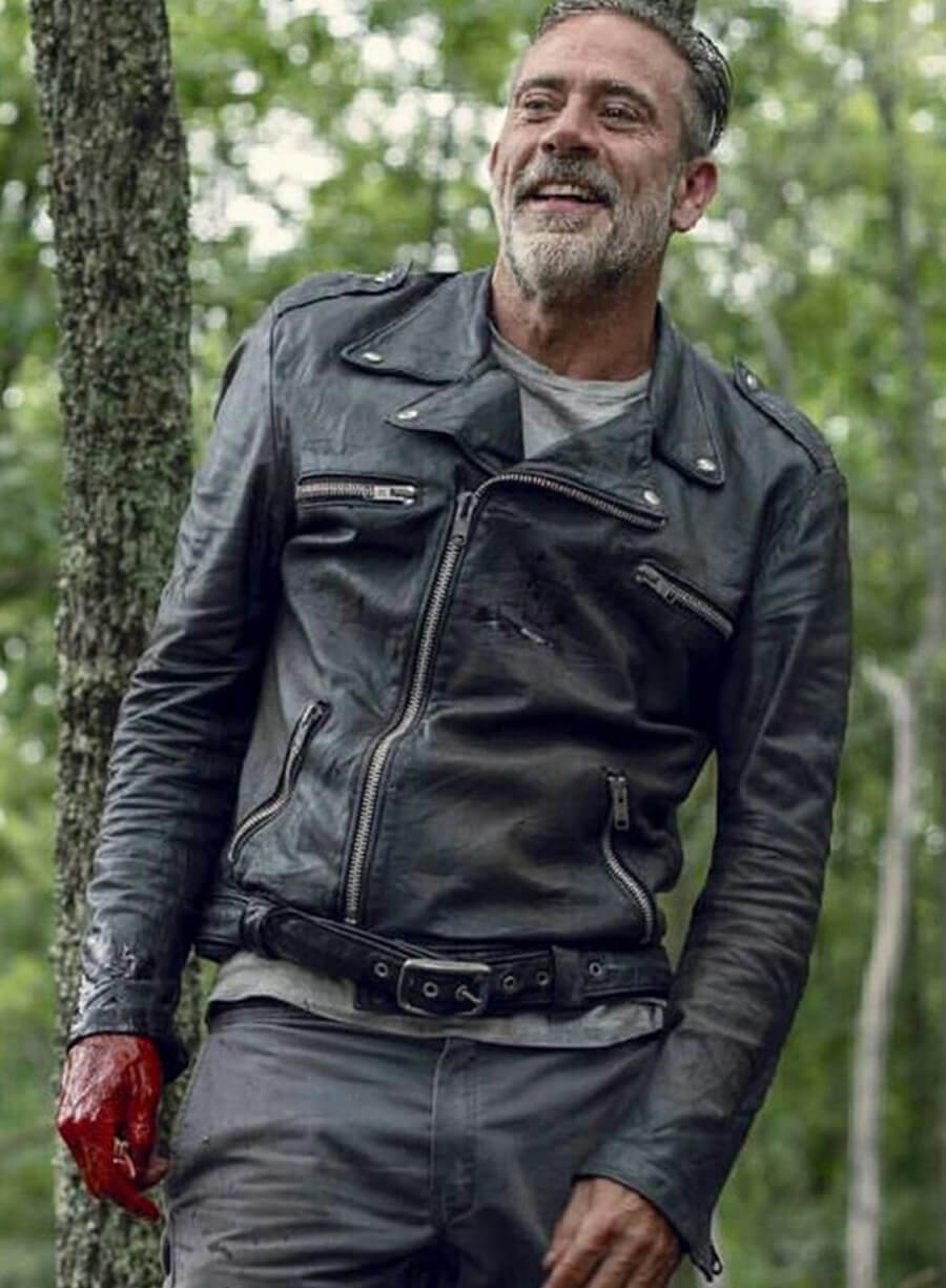 Harpoon Negan Smith Inspired Black Biker Jacket - The Walking Dead Series Style