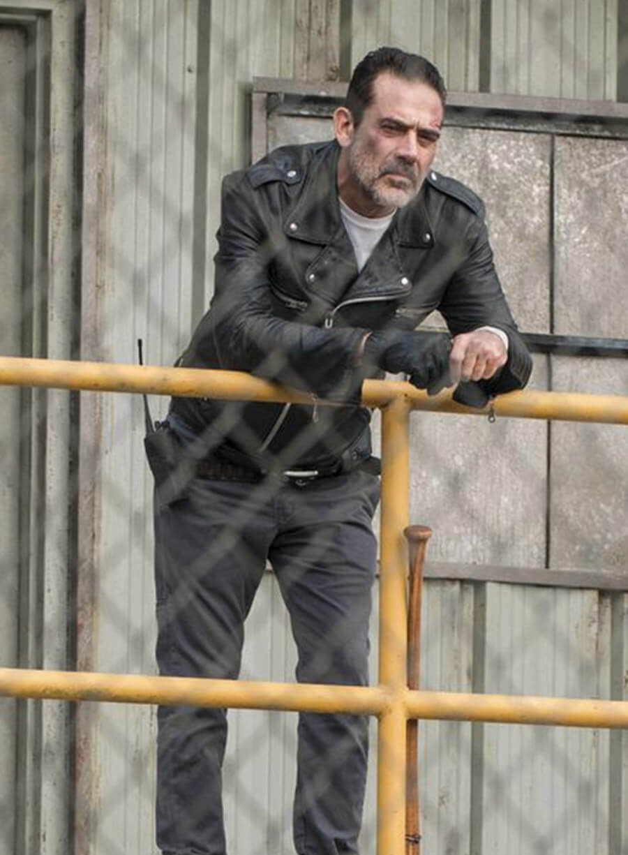 Harpoon Negan Smith Inspired Black Biker Jacket - The Walking Dead Series Style