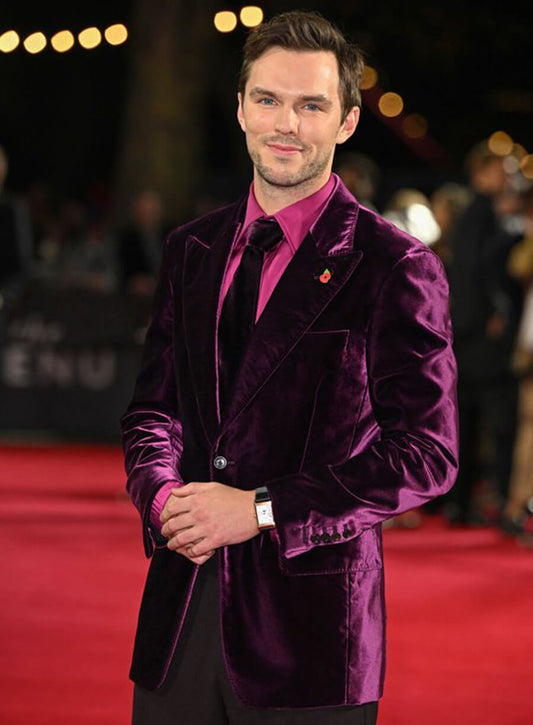 Harpoon Nicholas Hoult Purple Velvet Blazer Inspired Purple Leather Jacket