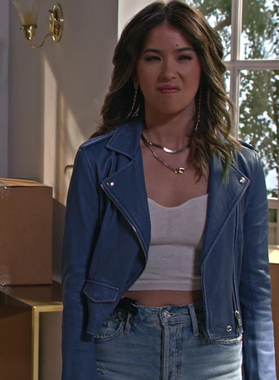 Harpoon Louise Inspired Blue Leather Jacket - Maggie Style