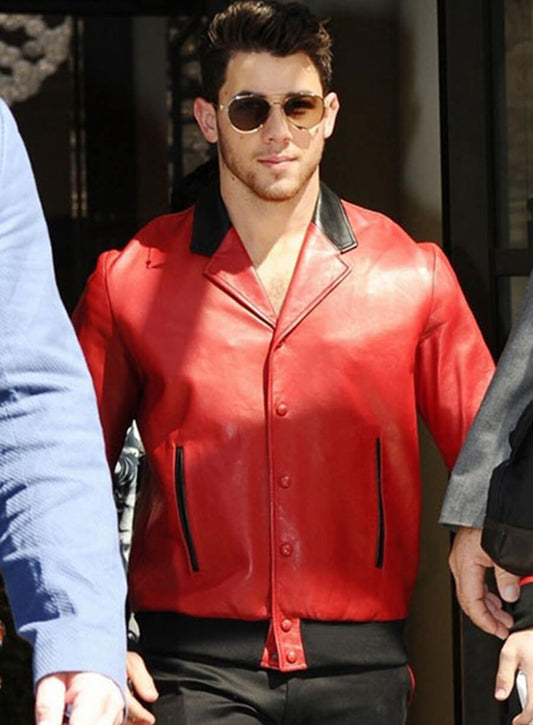 Harpoon Nick Jonas Inspired Red Leather Jacket