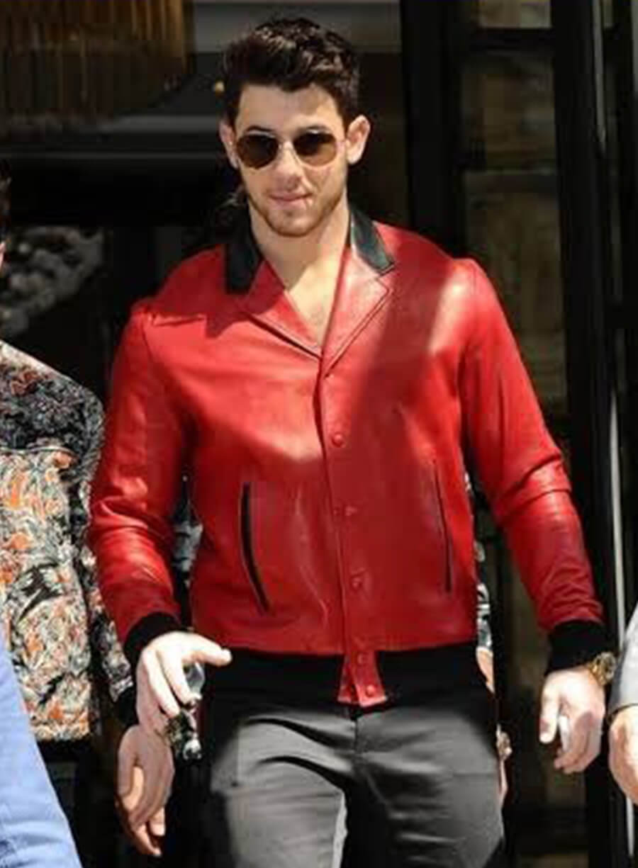 Harpoon Nick Jonas Inspired Red Leather Jacket
