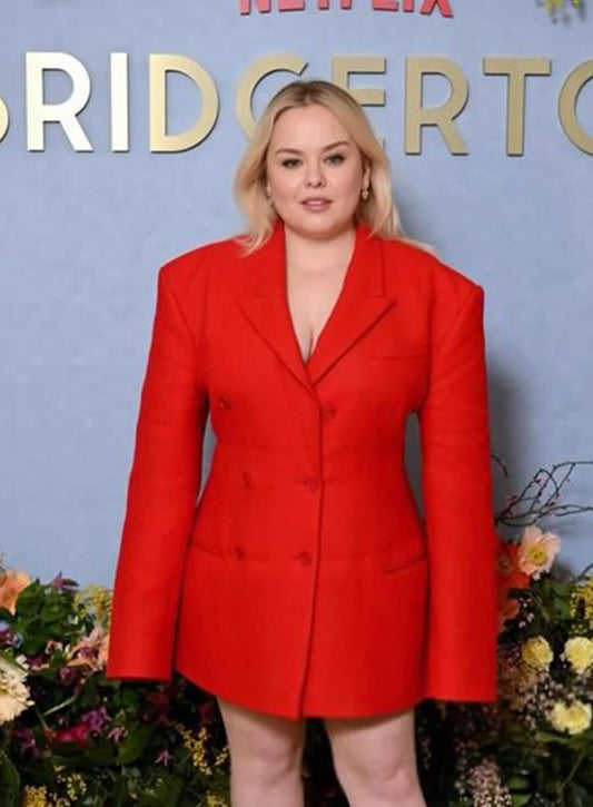 Harpoon Nicola Coughlan Inspired Red Leather Jacket - Premiere Bridgerton Style