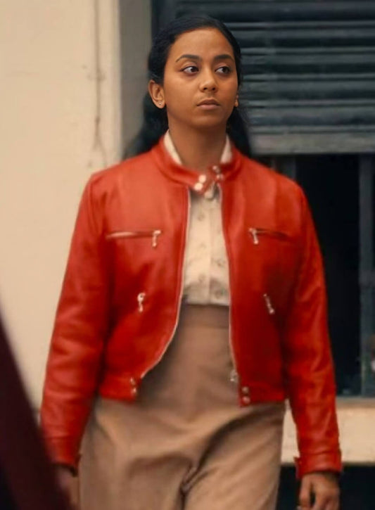 Harpoon Nida Huq Mirror Inspired Red Real Leather Leather Jacket - Anjana Vasan Style