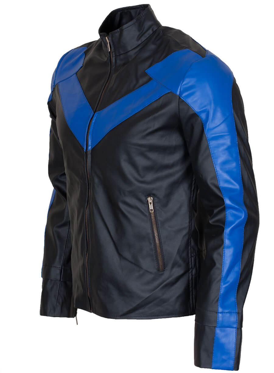 Harpoon Nightwing Dick Grayson Inspired Black & Blue Leather Jacket