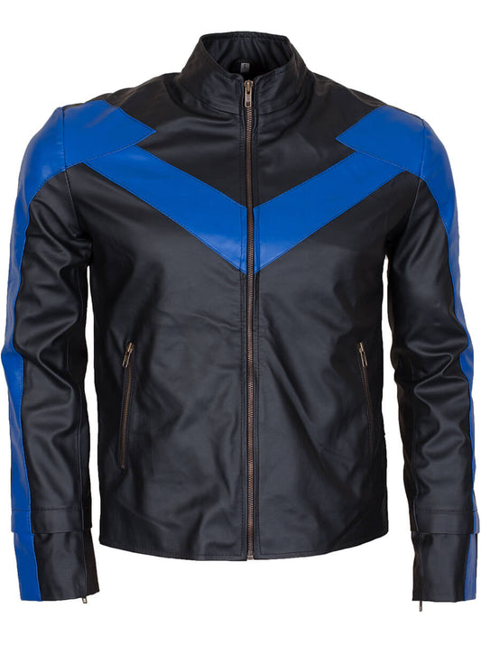 Harpoon Nightwing Dick Grayson Inspired Black & Blue Leather Jacket