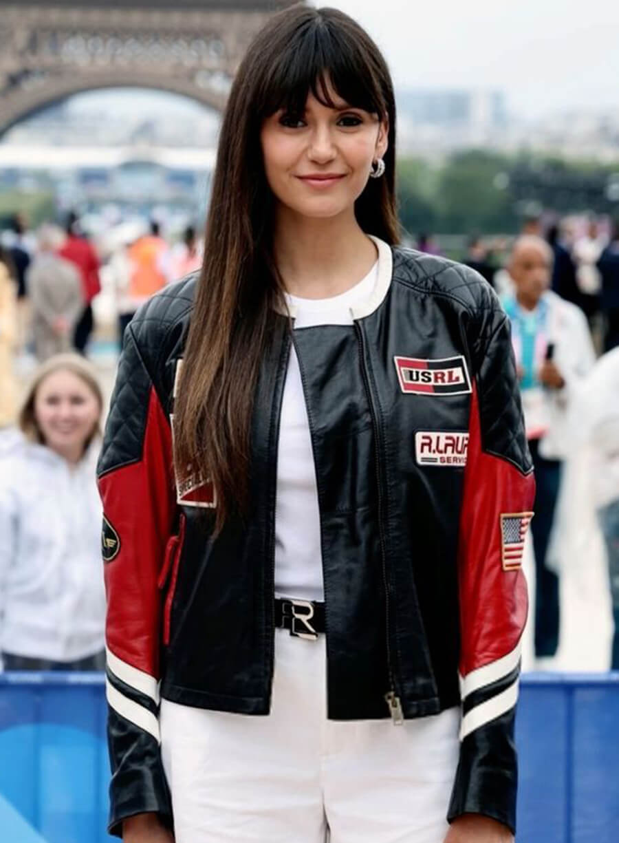 Harpoon Nina Dobrev Paris Olympics Inspired Black Real Leather Leather Jacket