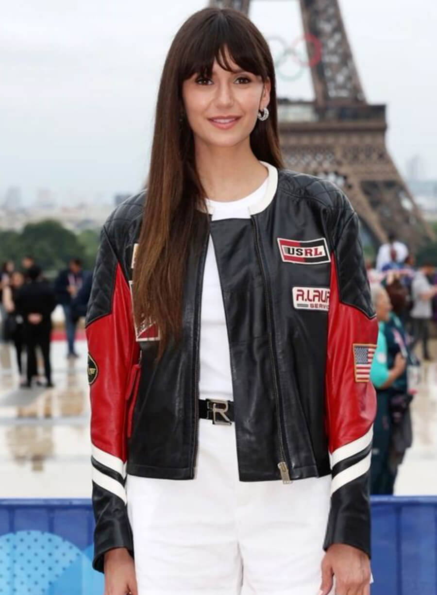 Harpoon Nina Dobrev Paris Olympics Inspired Black Real Leather Leather Jacket