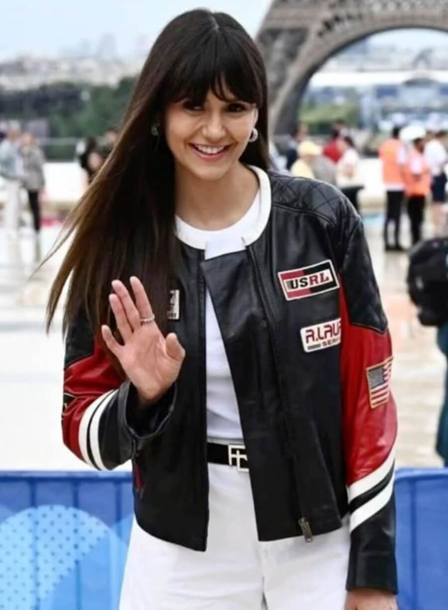Harpoon Nina Dobrev Paris Olympics Inspired Black Real Leather Leather Jacket