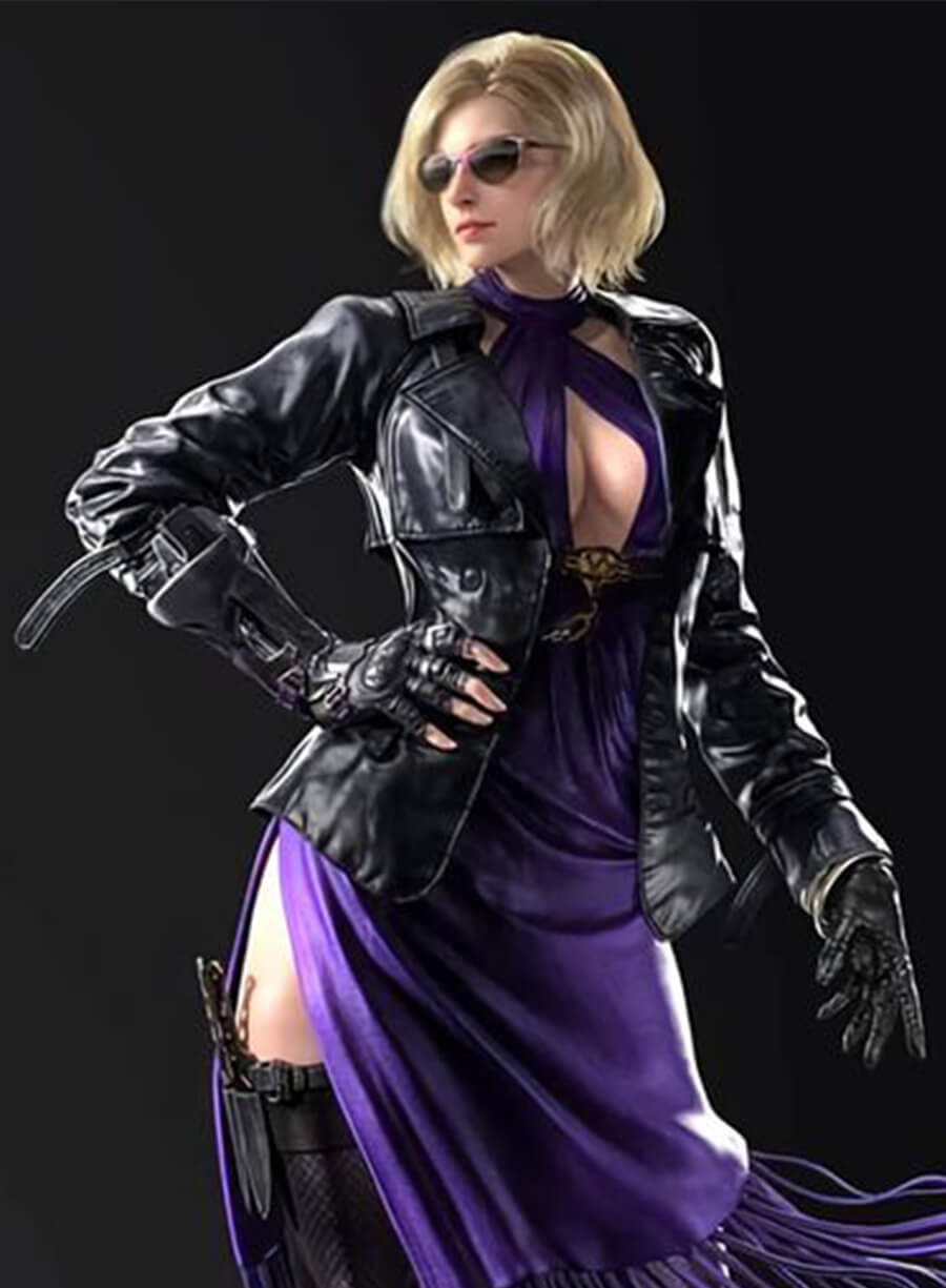 Harpoon Nina Williams Inspired Black Leather Jacket - Tekken 8 Style