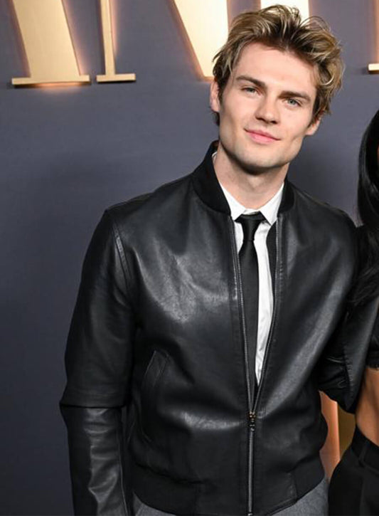 Harpoon Cole Walter Inspired Black Real Leather Bomber Jacket - My Life with the Walter Boys Premiere Style
