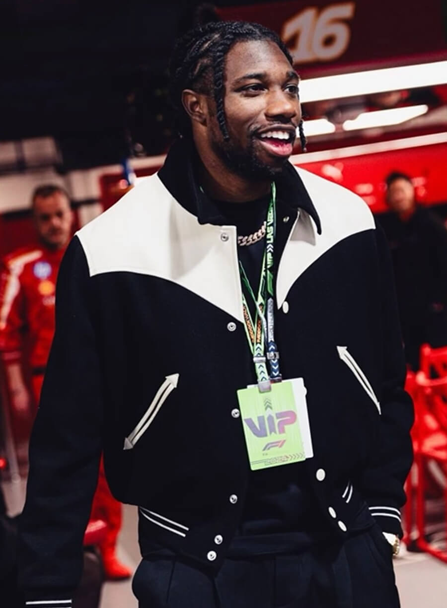 Harpoon Noah Lyles Inspired Black & White Varsity Jacket - Las Vegas Grand Prix 2024 Style