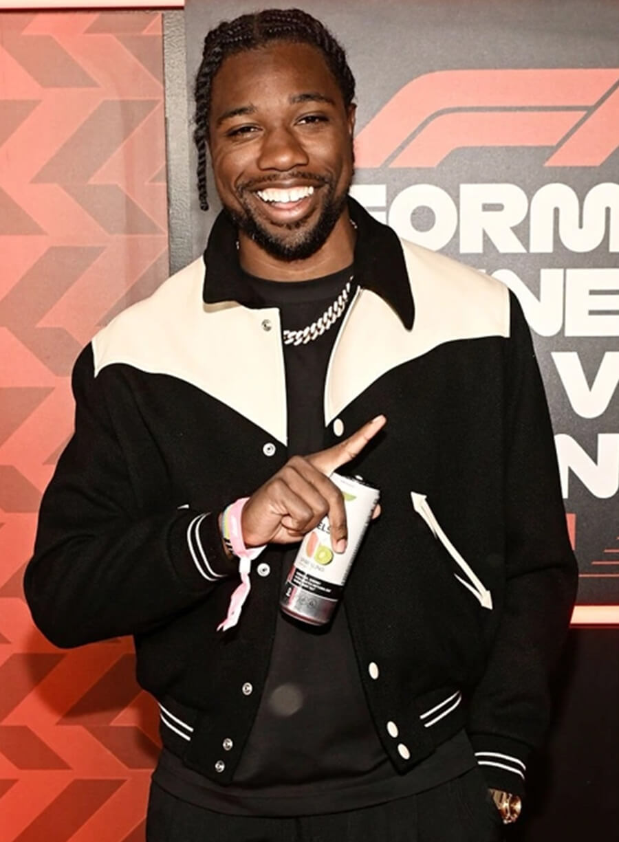 Harpoon Noah Lyles Inspired Black & White Varsity Jacket - Las Vegas Grand Prix 2024 Style