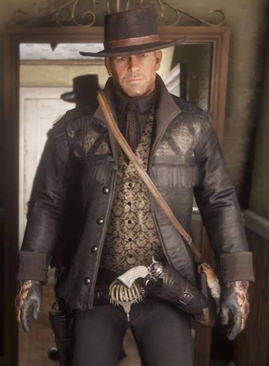 Harpoon Nuevo Para�so Gunslinger Inspired Black Leather Jacket - Red Dead Redemption 2 Style