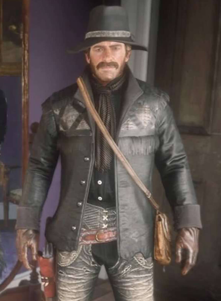 Harpoon Nuevo Para�so Gunslinger Inspired Black Leather Jacket - Red Dead Redemption 2 Style