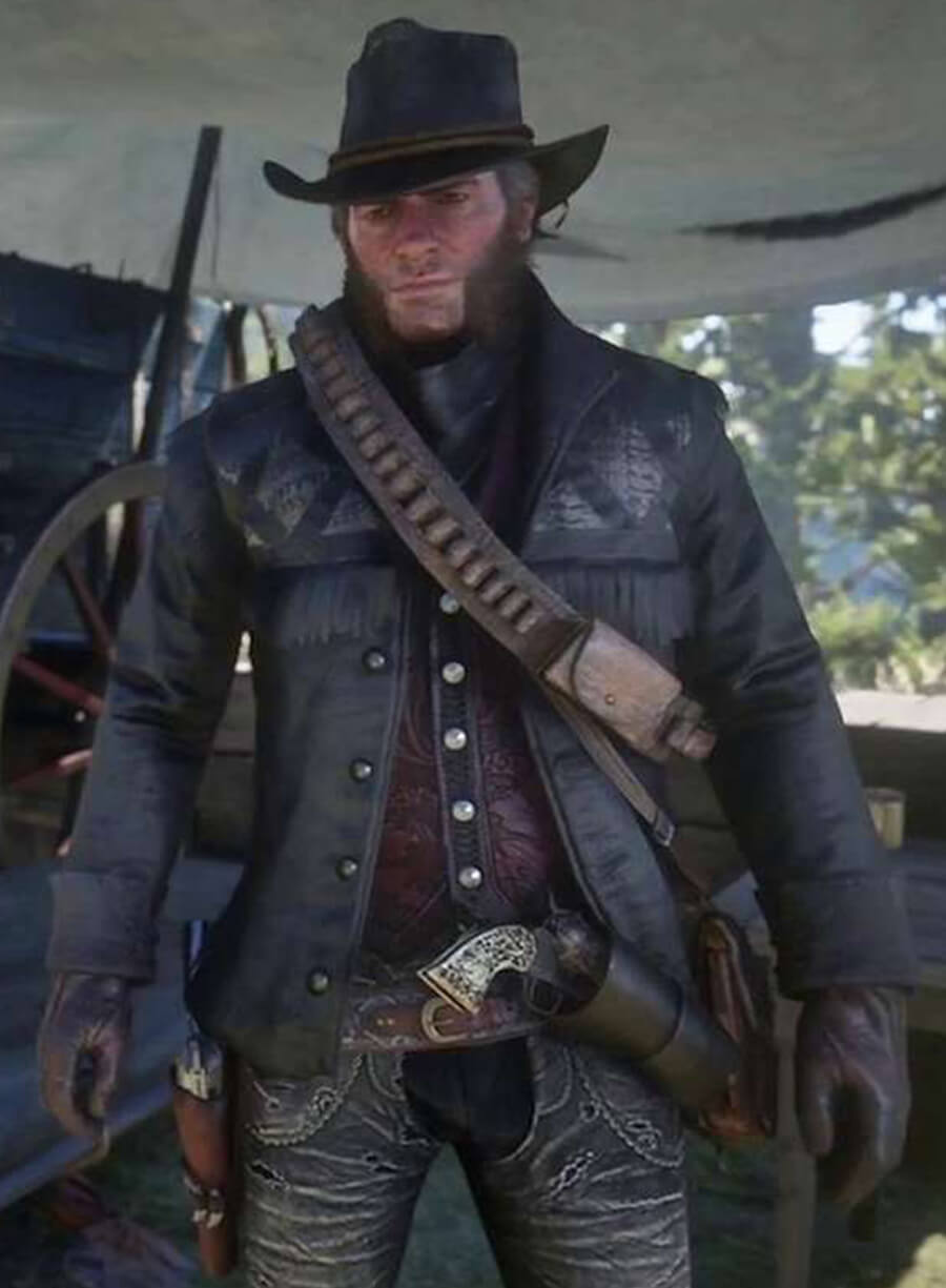 Harpoon Nuevo Para�so Gunslinger Inspired Black Leather Jacket - Red Dead Redemption 2 Style