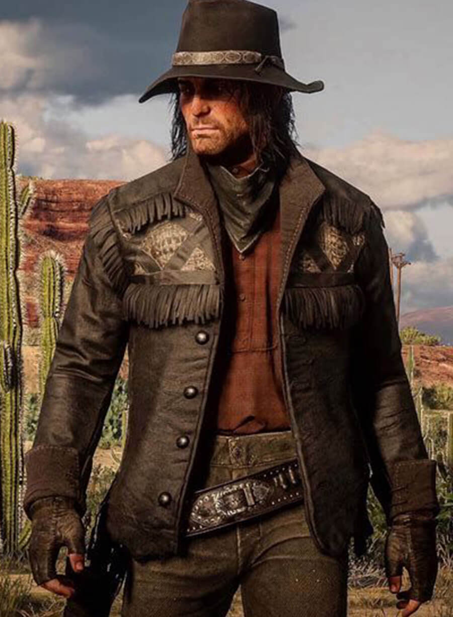 Harpoon Nuevo Para�so Gunslinger Inspired Black Leather Jacket - Red Dead Redemption 2 Style