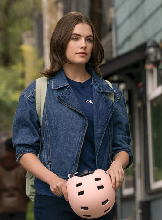 Harpoon Hannah Wells Inspired Blue Denim Fabric Biker Jacket - Off Campus Style