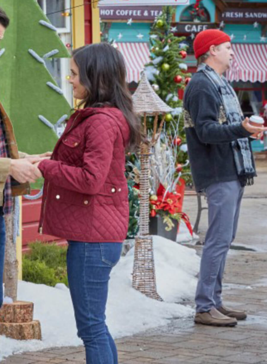 Harpoon Olivia Ardem Inspired Red Satin Fabric Hooded Jacket - You, Me & The Christmas Trees Style