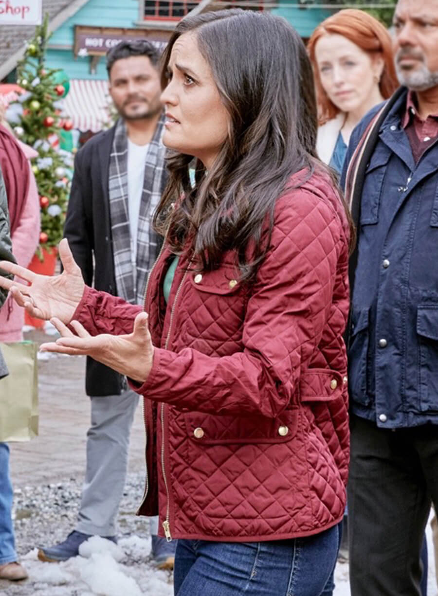 Harpoon Olivia Ardem Inspired Red Satin Fabric Hooded Jacket - You, Me & The Christmas Trees Style
