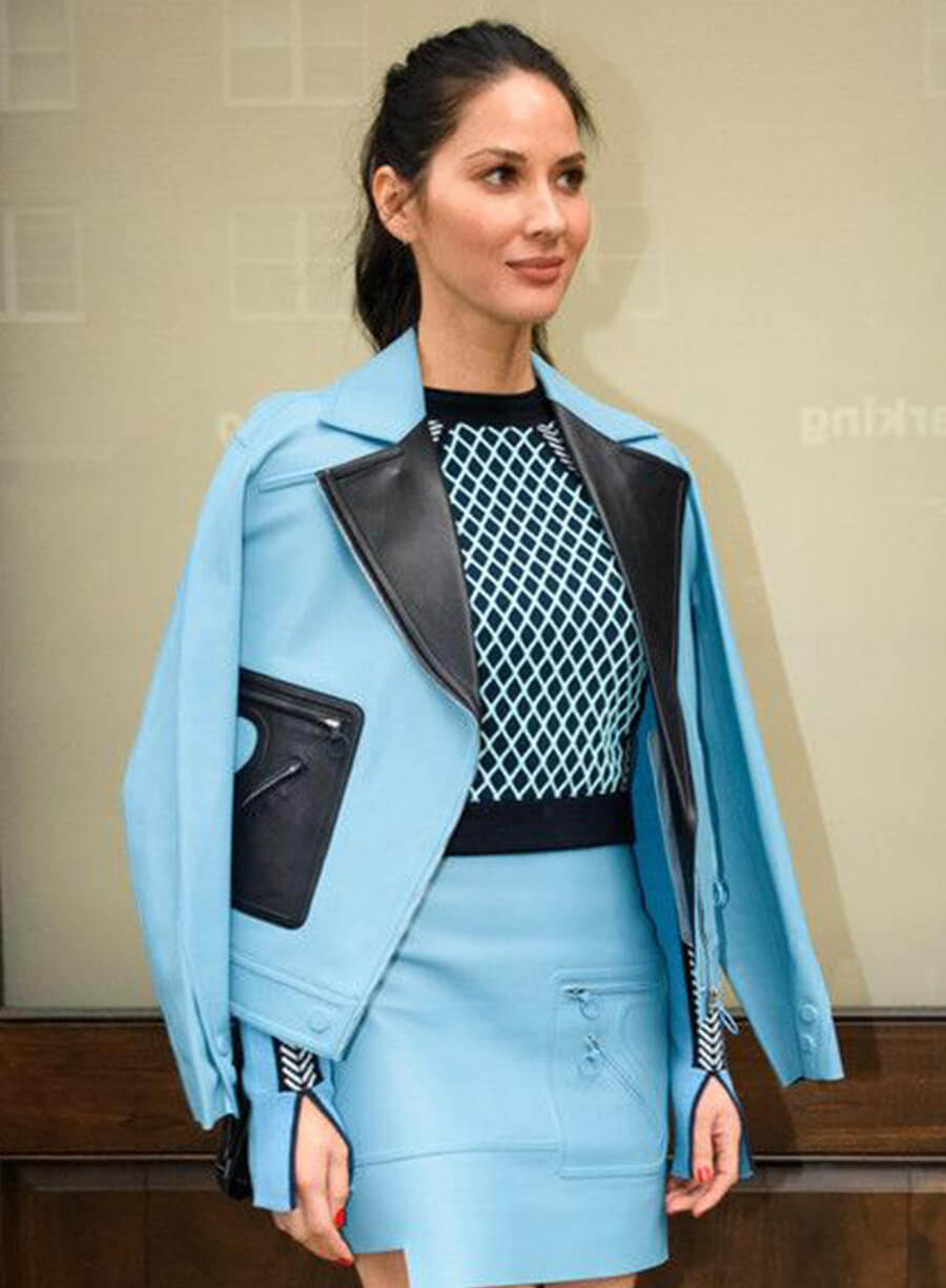Harpoon Olivia Munn Inspired Blue Leather Jacket