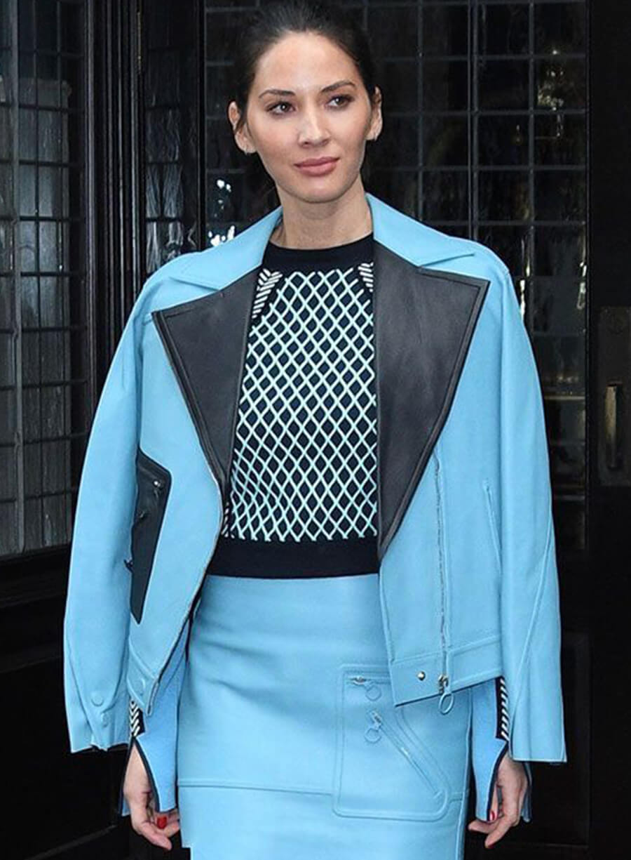 Harpoon Olivia Munn Inspired Blue Leather Jacket