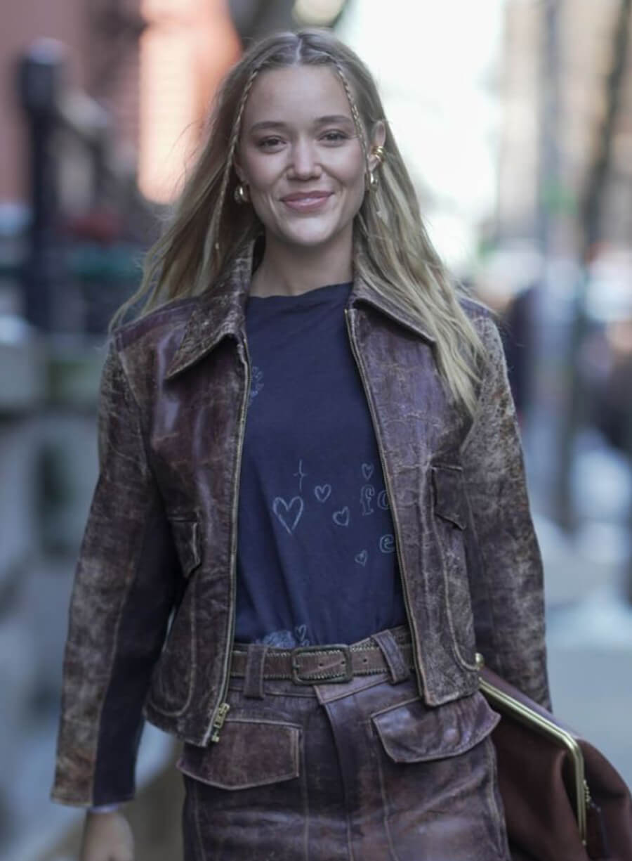 Harpoon Olivia Ponton Coach Fall Show Inspired Brown Leather Jacket