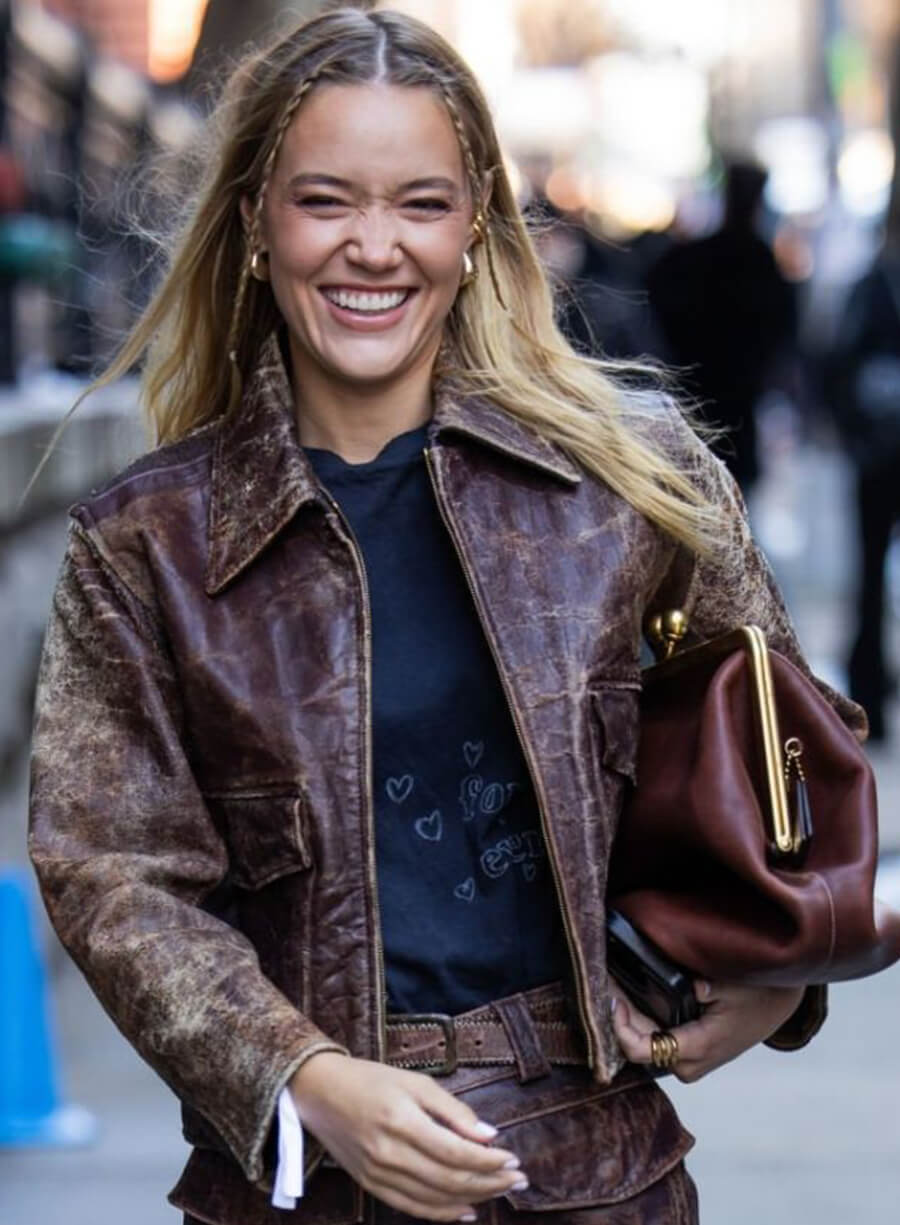 Harpoon Olivia Ponton Coach Fall Show Inspired Brown Leather Jacket