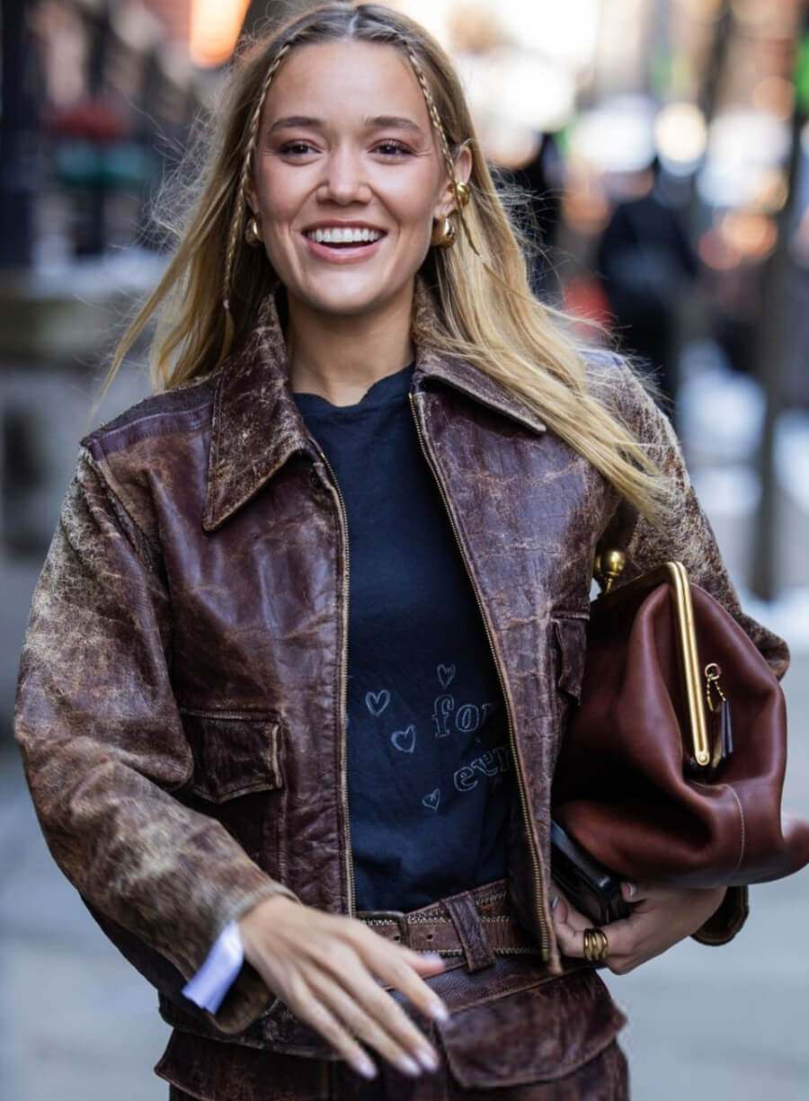 Harpoon Olivia Ponton Coach Fall Show Inspired Brown Leather Jacket