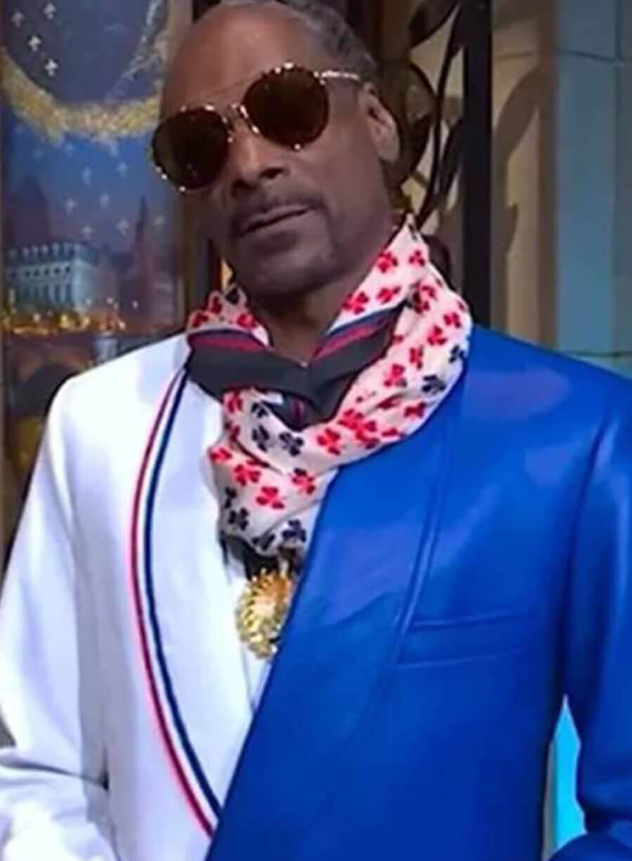 Harpoon Olympics Closing Ceremony Snoop Dogg Blazer Inspired Blue & White Fabric Leather Jacket