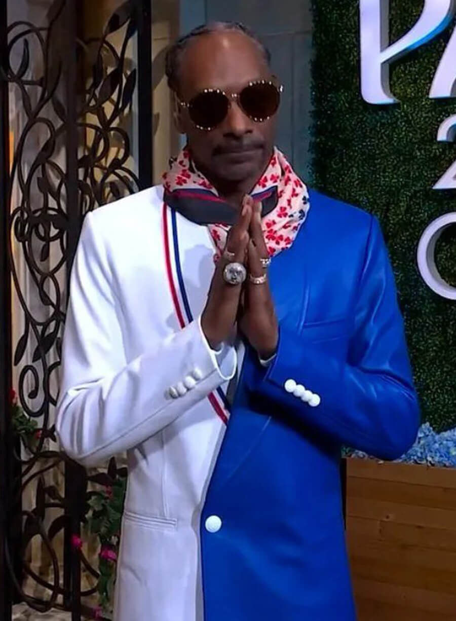 Harpoon Olympics Closing Ceremony Snoop Dogg Blazer Inspired Blue & White Fabric Leather Jacket