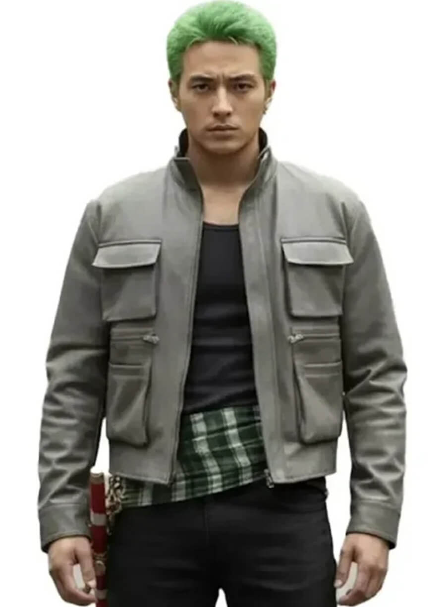 Harpoon Roronoa Zoro Inspired Grey Leather Jacket - One Piece Style