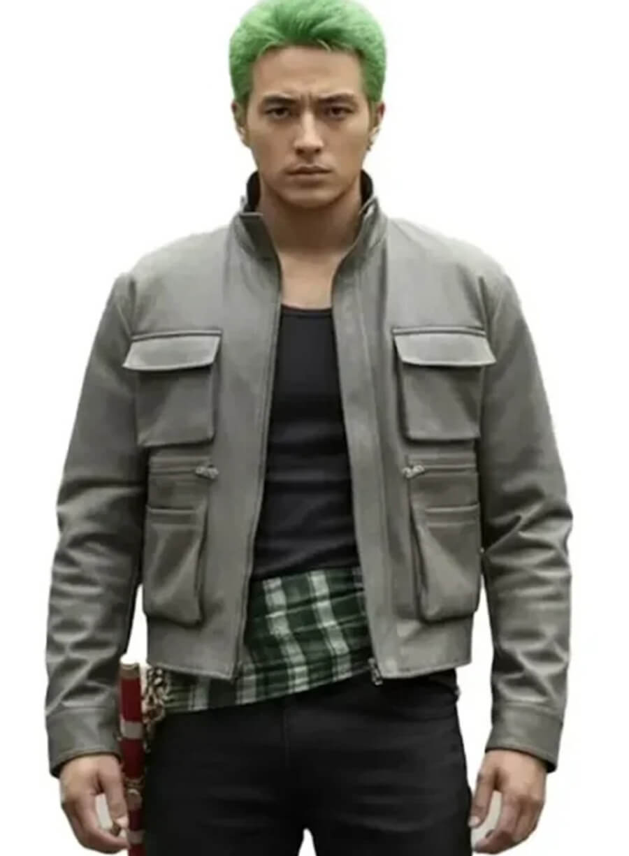 Harpoon Roronoa Zoro Inspired Grey Leather Jacket - One Piece Style