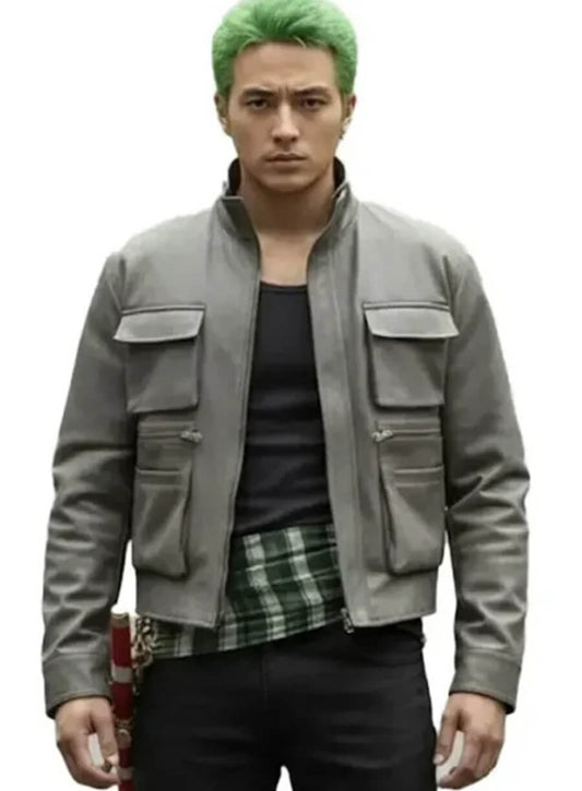 Harpoon Roronoa Zoro Inspired Grey Leather Jacket - One Piece Style