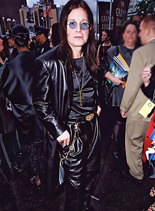 Harpoon Ozzy Osbourne Inspired Black Real Leather Coat - Grammy Awards Style