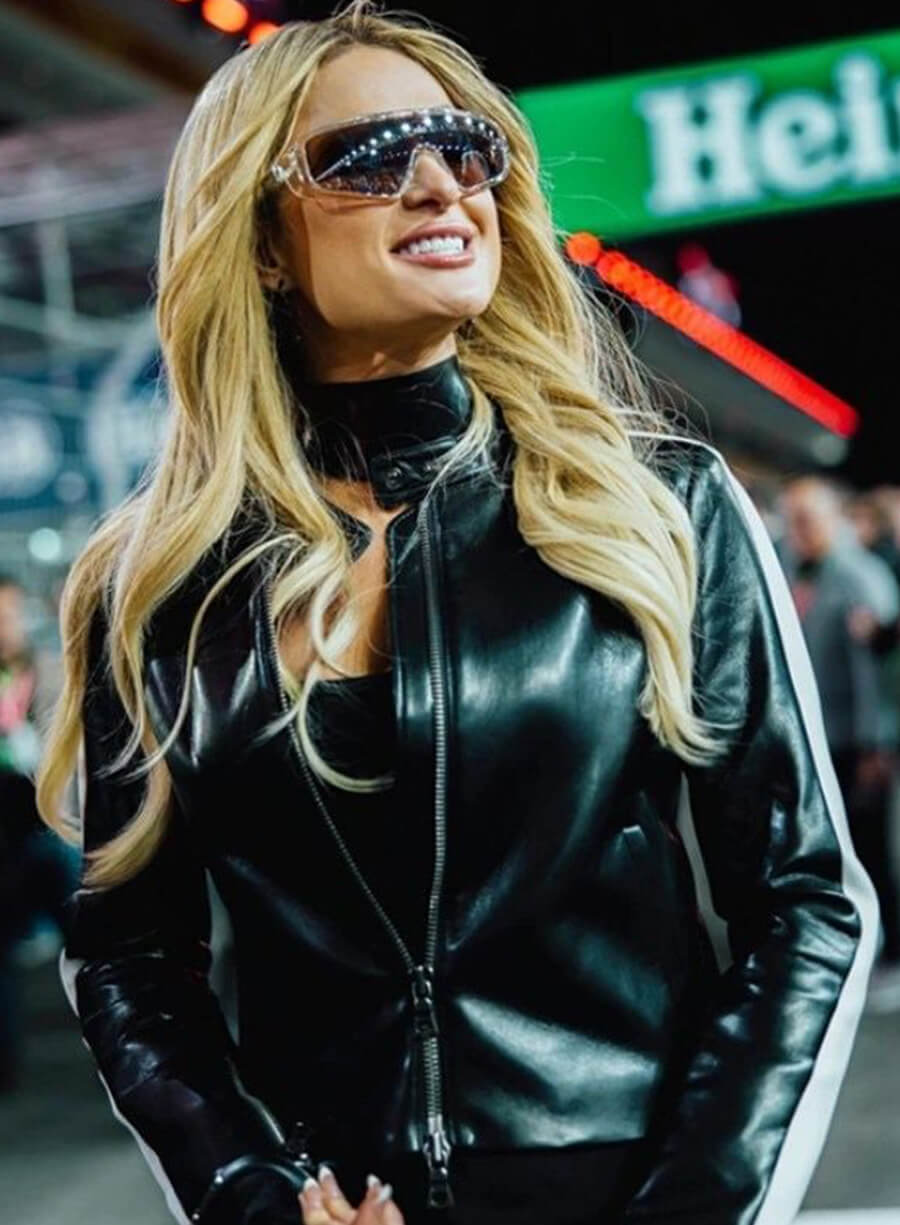 Harpoon Paris Hilton Inspired Black Leather Jacket - Las Vegas GP 2024 Style