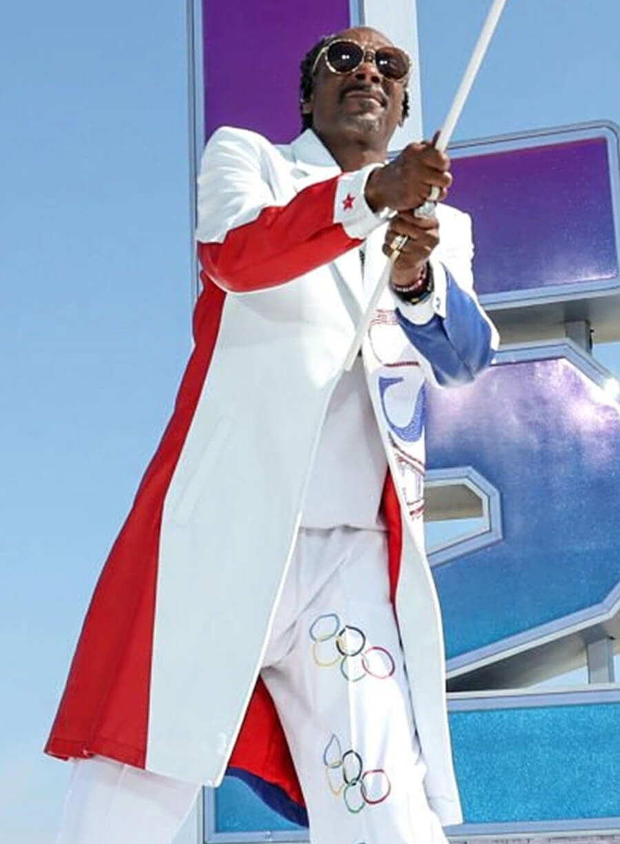 Harpoon Paris Olympics Snoop Dogg Inspired White, Blue, Red Faux Leather Or Real Leather Coat - Kendall Jenner Style