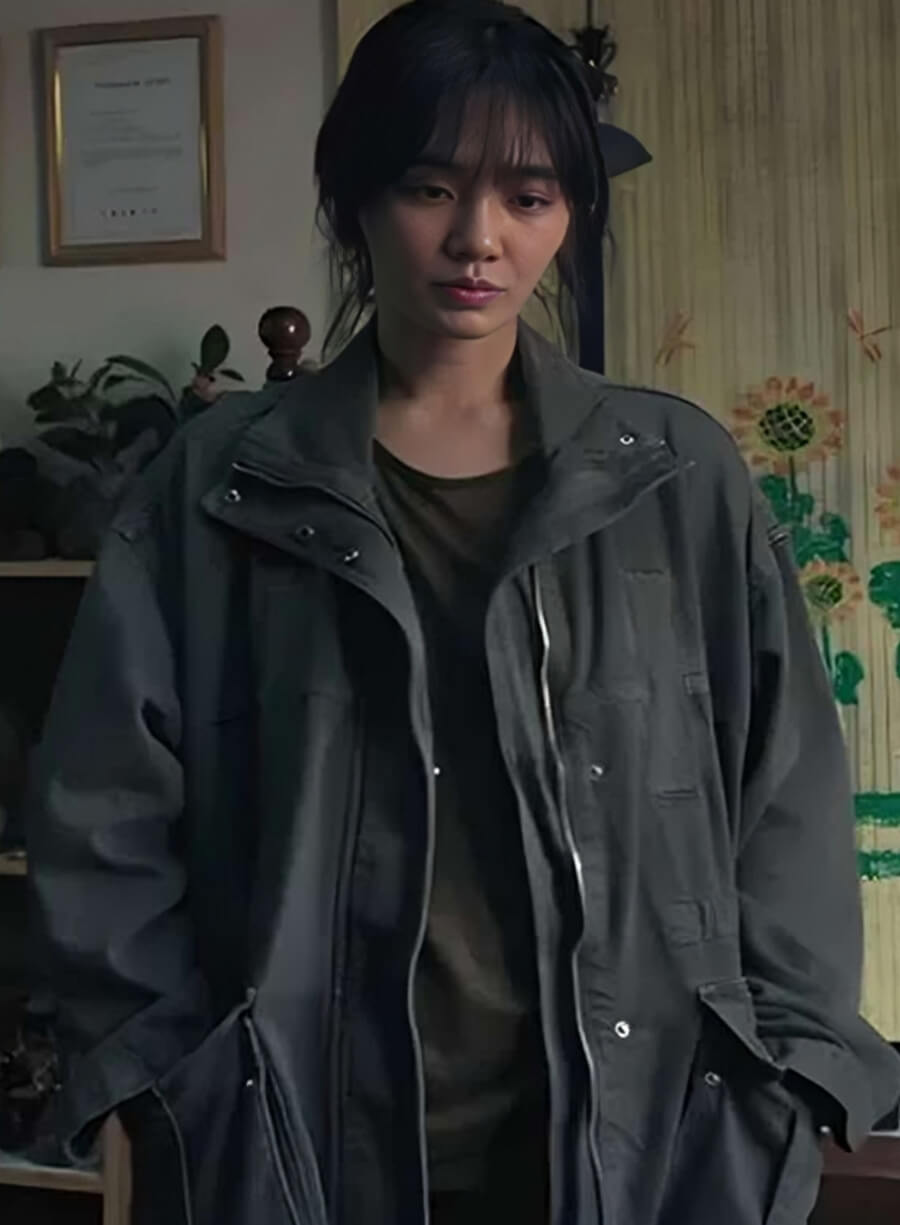 Harpoon Kang No-eul Inspired Grey Leather Jacket - Squid Game S02 Style