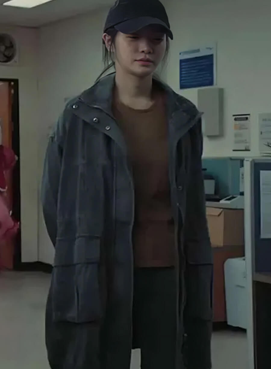 Harpoon Kang No-eul Inspired Grey Leather Jacket - Squid Game S02 Style