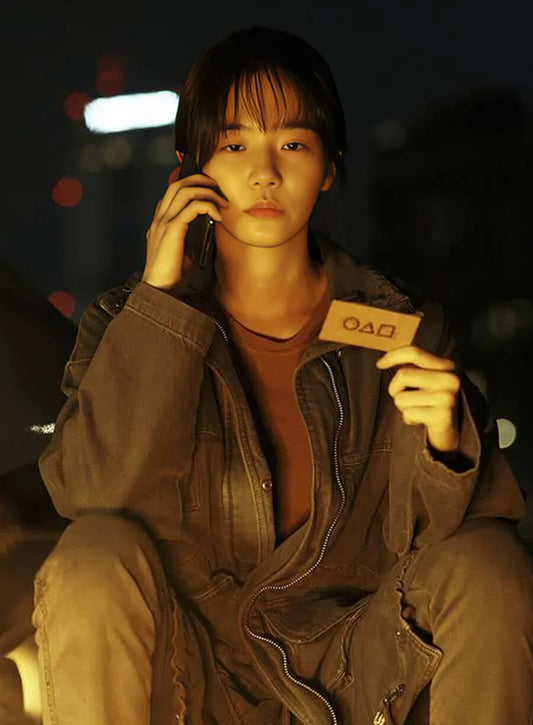 Harpoon Kang No-eul Inspired Grey Leather Jacket - Squid Game S02 Style