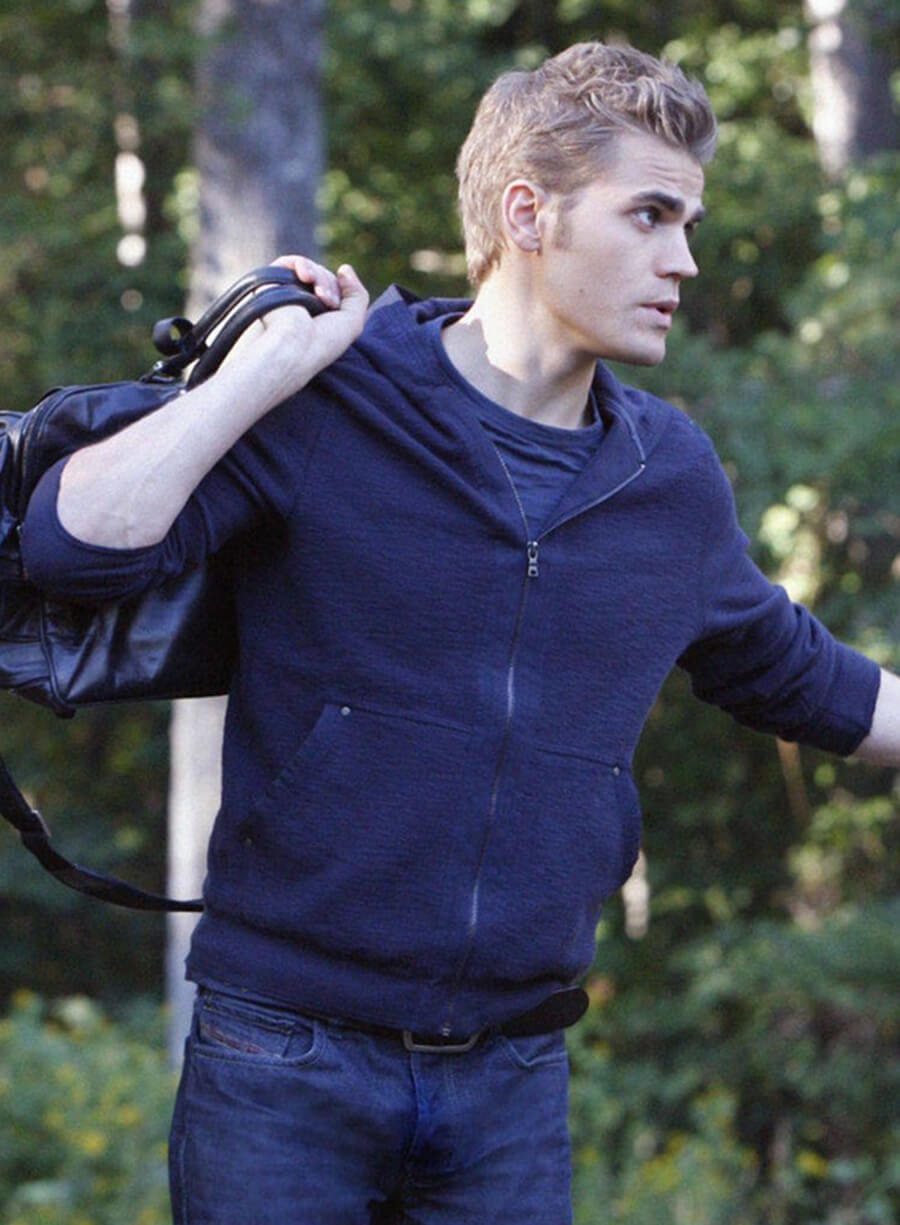 Harpoon Stefan Salvatore Inspired Blue Hooded Jacket - The Vampire Diaries S02 Style