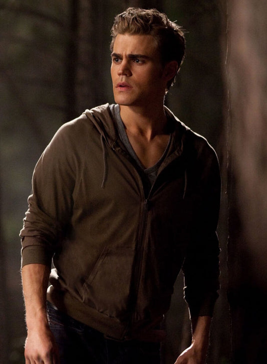 Harpoon Stefan Salvatore Inspired Brown Hooded Jacket - The Vampire Diaries S02 Style