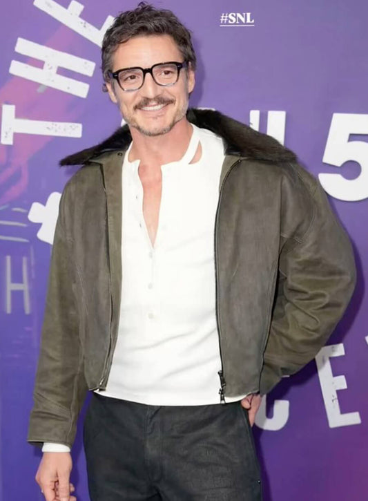 Harpoon Pedro Pascal Suede Inspired Olive Green Leather Jacket