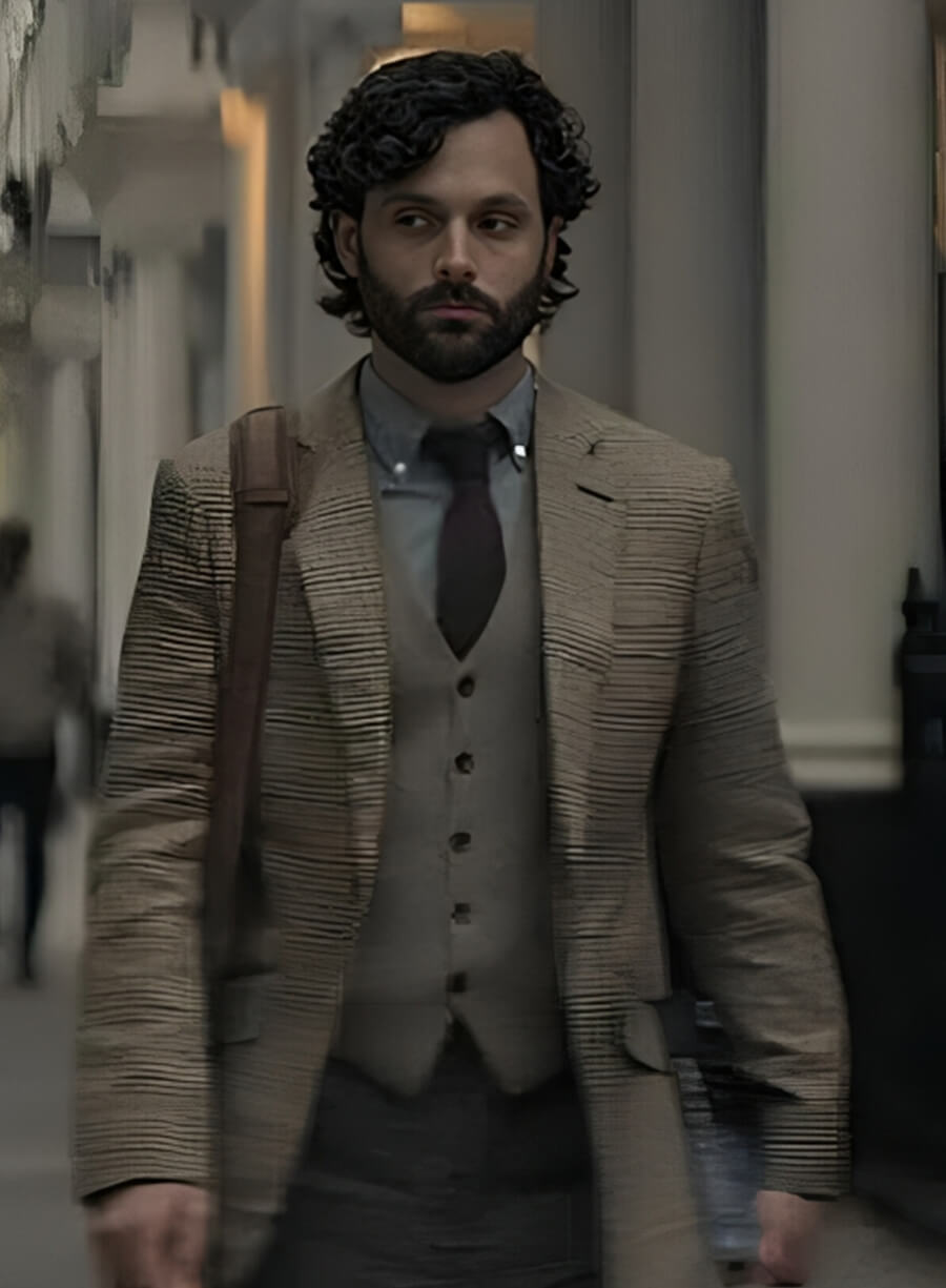 Harpoon Joe Goldberg Inspired Beige Suiting Fabric Leather Jacket - You Tv Series Style