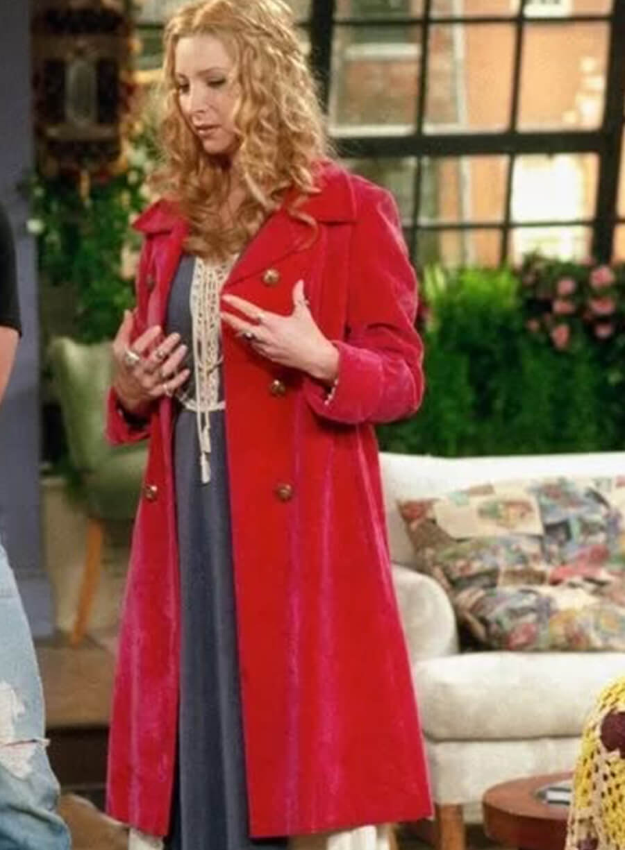 Harpoon Phoebe Buffay Inspired Red Wool Fabric Coat - Friends Style