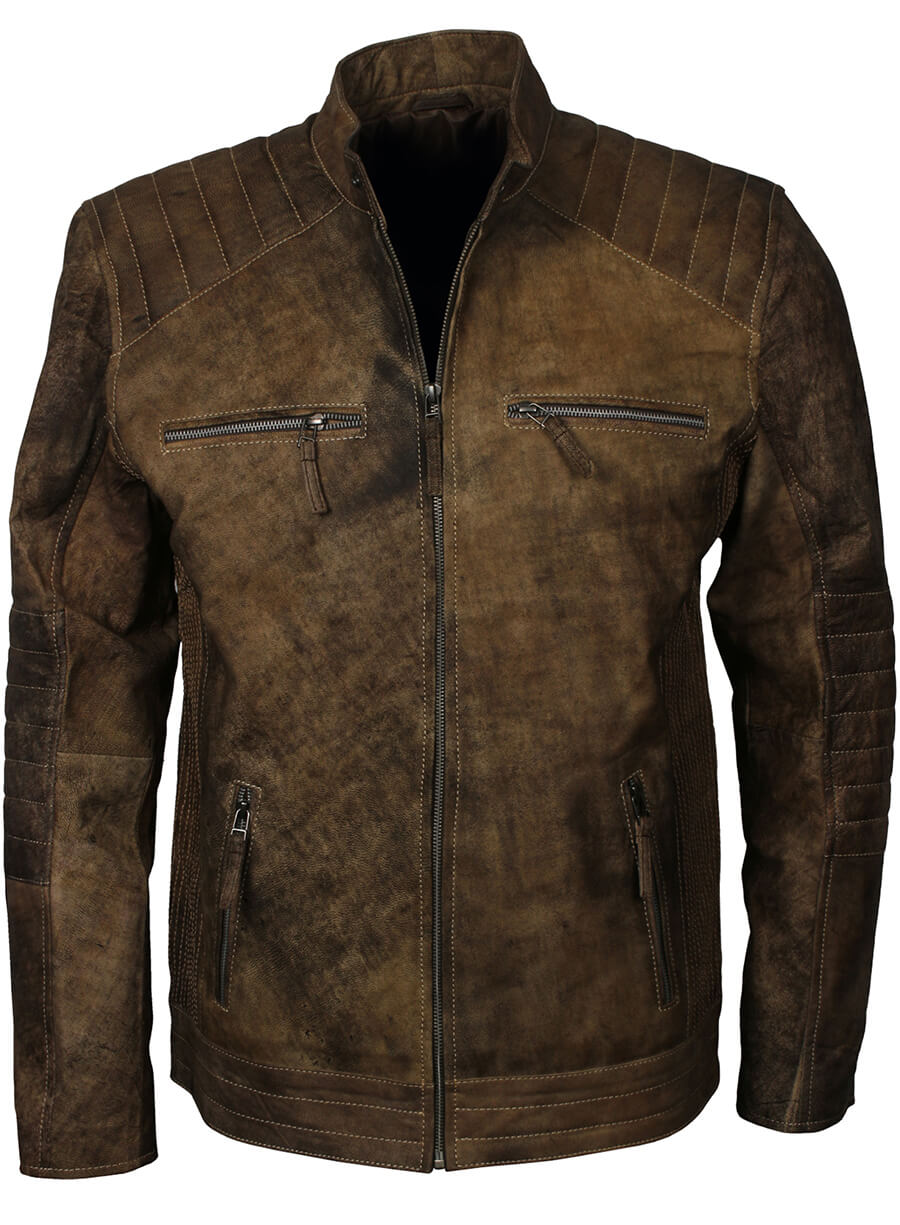 Harpoon Quilted Sleeves Distressed Inspired Brown Distressed Leather Leather Jacket