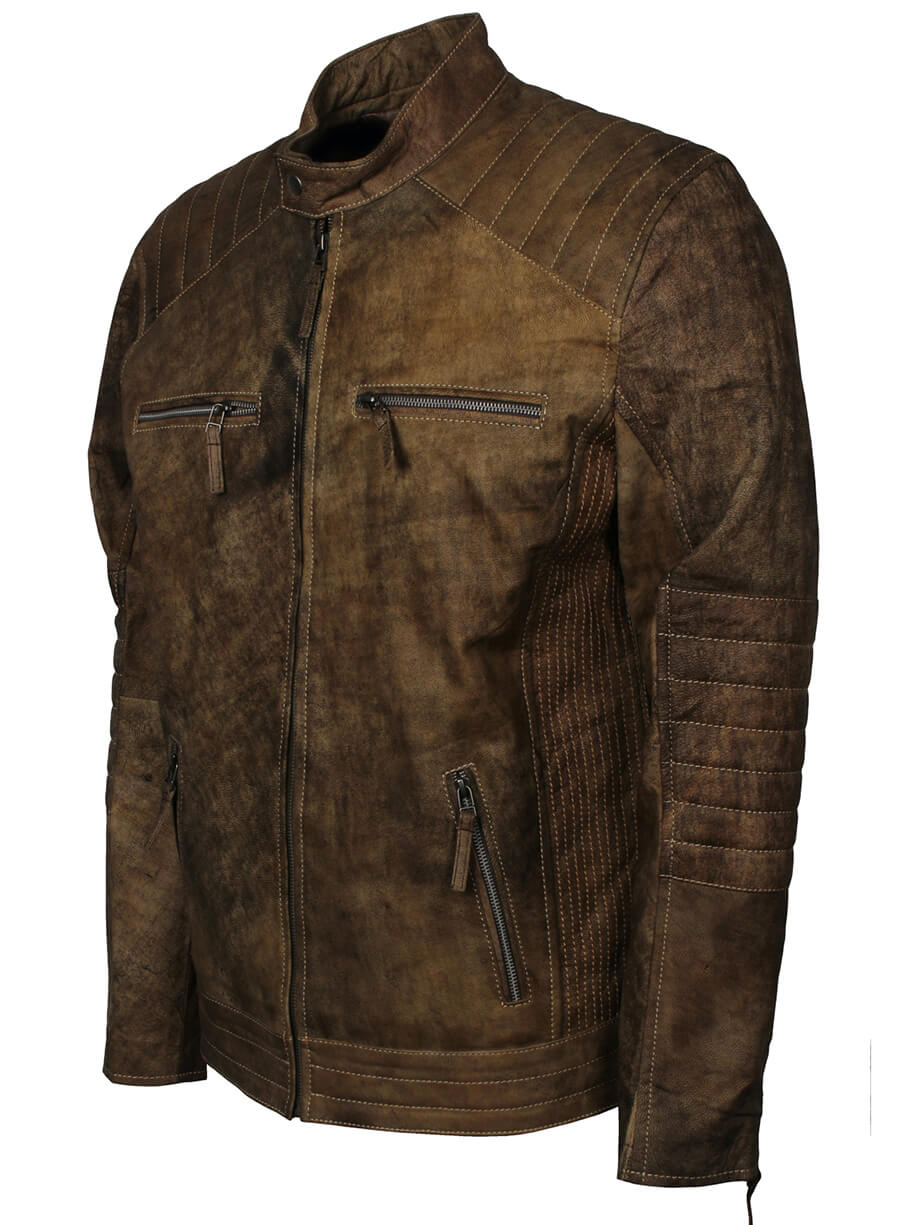 Harpoon Quilted Sleeves Distressed Inspired Brown Distressed Leather Leather Jacket