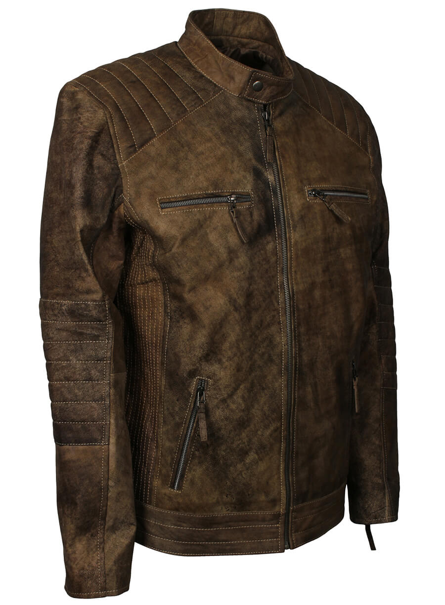 Harpoon Quilted Sleeves Distressed Inspired Brown Distressed Leather Leather Jacket